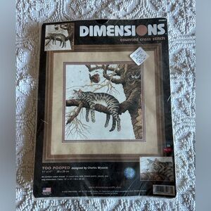 Dimensions Too Pooped Vintage 2002 Cat Counted Cross Stitch New